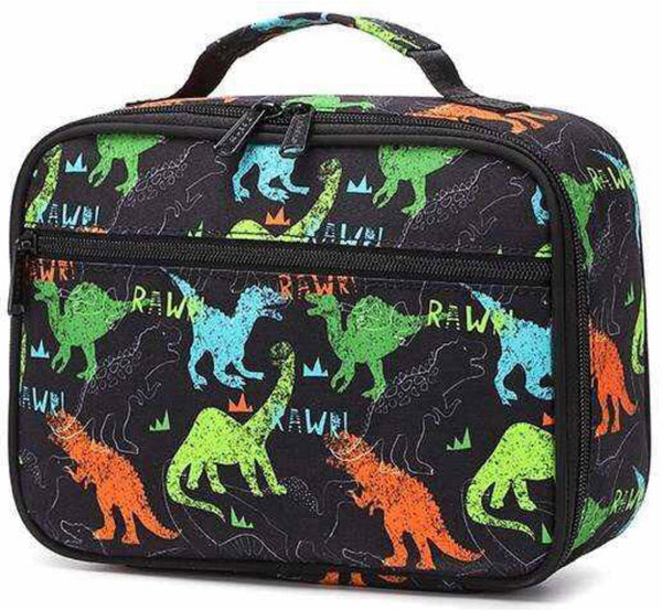 Insulated Lunch Bag - Black Dino